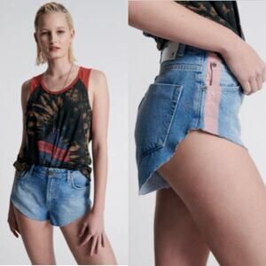 One Teaspoon The One High Waist Cheeky Denim Shorts - Linear Blue